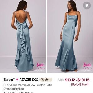 Azazie Dusty Blue Mermaid Bow Bridesmaids Dress Size 6